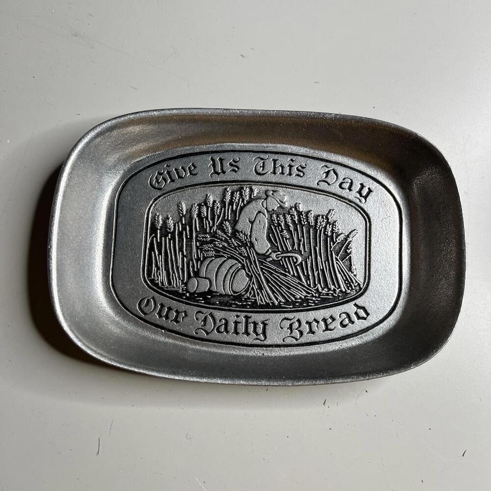 Vintage Wilton Metal Bread Tray Small‎ Silver Our Daily Bread Religious Prayer